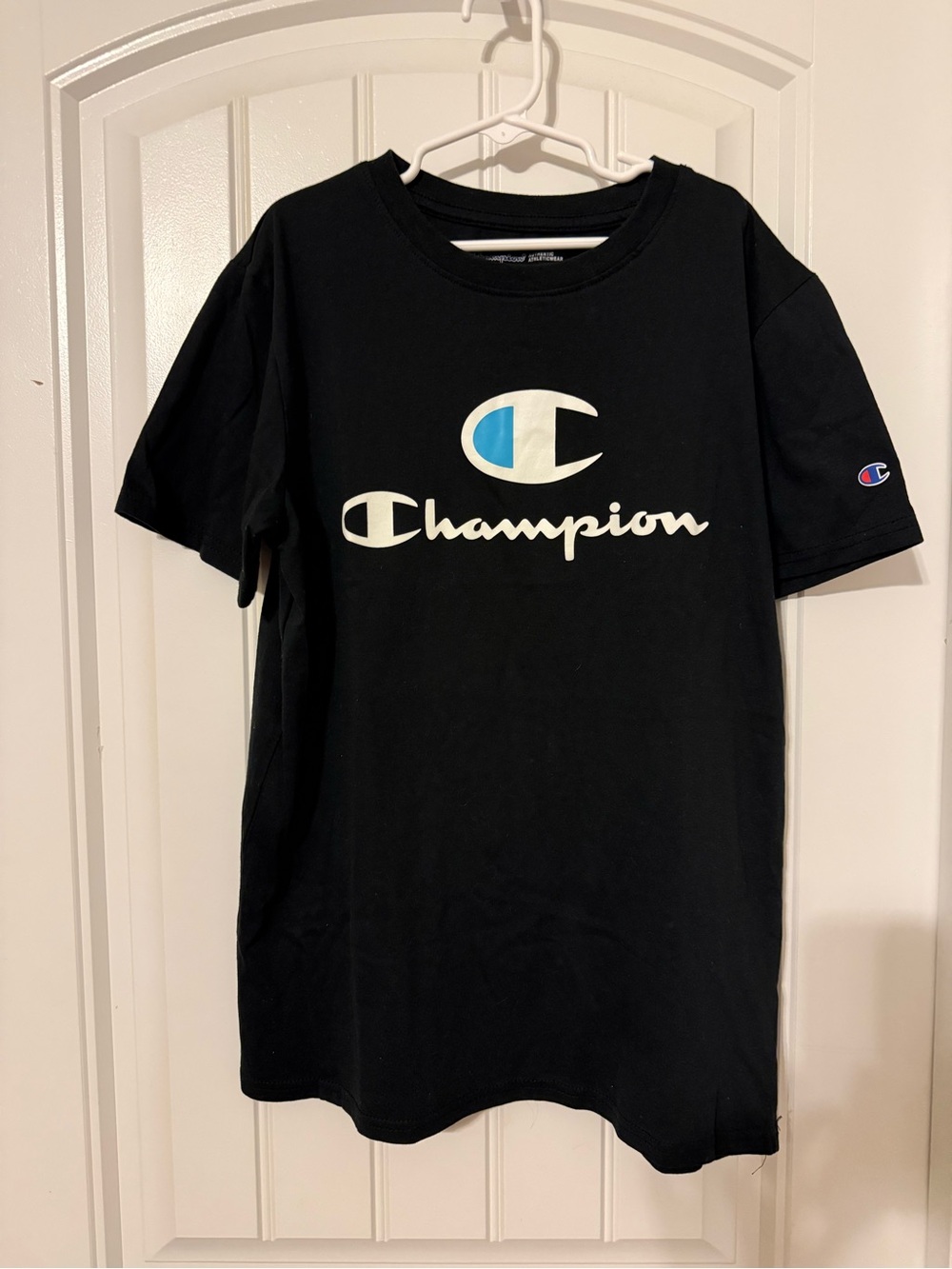 Champion Kids’ Black Tee with Blue & White Logo